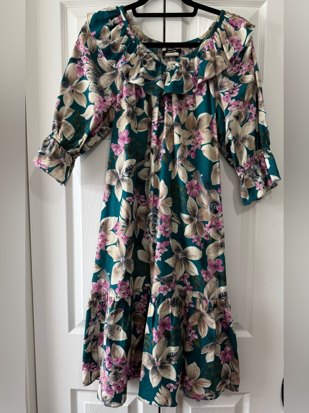 Hilo Hattie Hawaiian Tropical Floral Ruffle Midi Dress Made in Hawaii Small